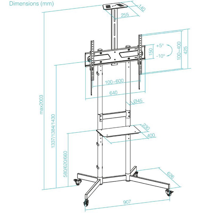 Tooq Nefertiti FS1151M-B Soporte de Suelo con Ruedas Negro Tooq Nefertiti FS1151M-B Soporte de Suelo con Ruedas Negro